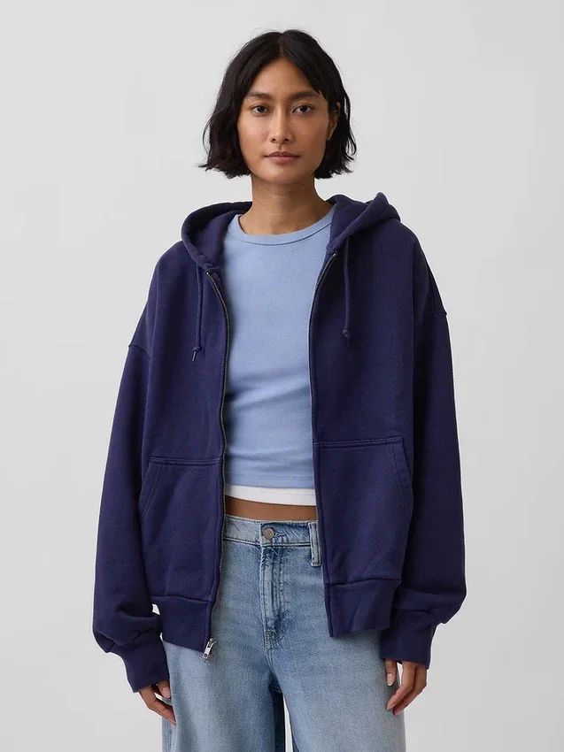 Sudadera con capucha y cremallera de felpa francesa extra gruesa para adultos