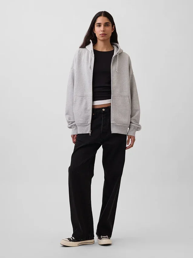 Sudadera con capucha y cremallera de felpa francesa extra gruesa para adultos