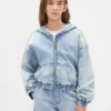 Sudadera con capucha y cremallera de mezclilla de punto para niños