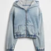 Sudadera con capucha y cremallera de mezclilla de punto para niños