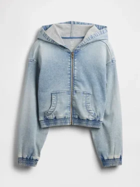 Sudadera con capucha y cremallera de mezclilla de punto para niños
