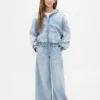 Sudadera con capucha y cremallera de mezclilla de punto para niños