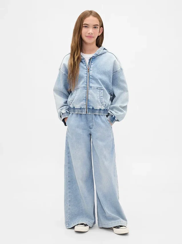 Sudadera con capucha y cremallera de mezclilla de punto para niños