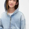Sudadera con capucha y cremallera de mezclilla de punto para niños