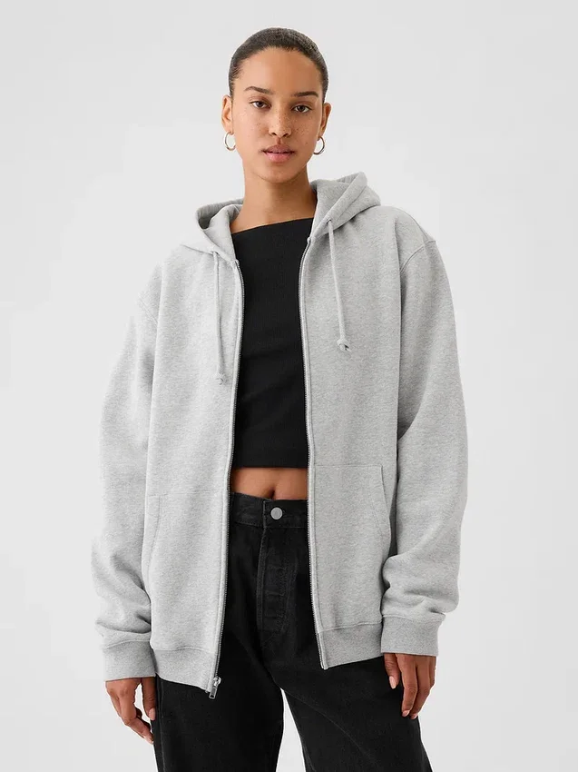 Sudadera con capucha y cremallera holgada Vintagesoft para adultos