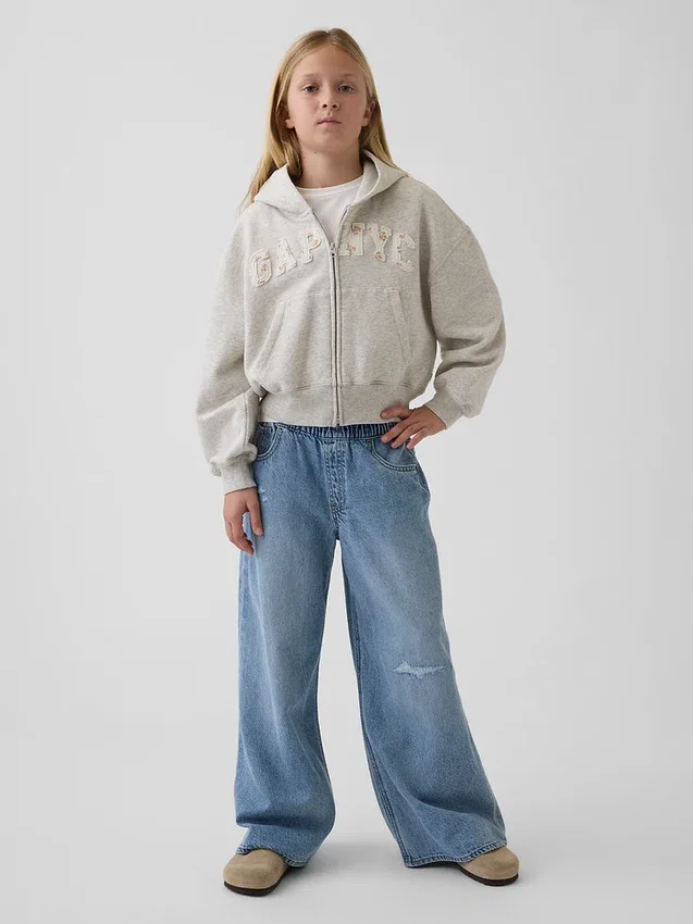 Sudadera con capucha y cremallera oversize con logo Vintagesoft para niños
