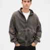 Sudadera con capucha y cremallera oversize de peso pesado para adultos