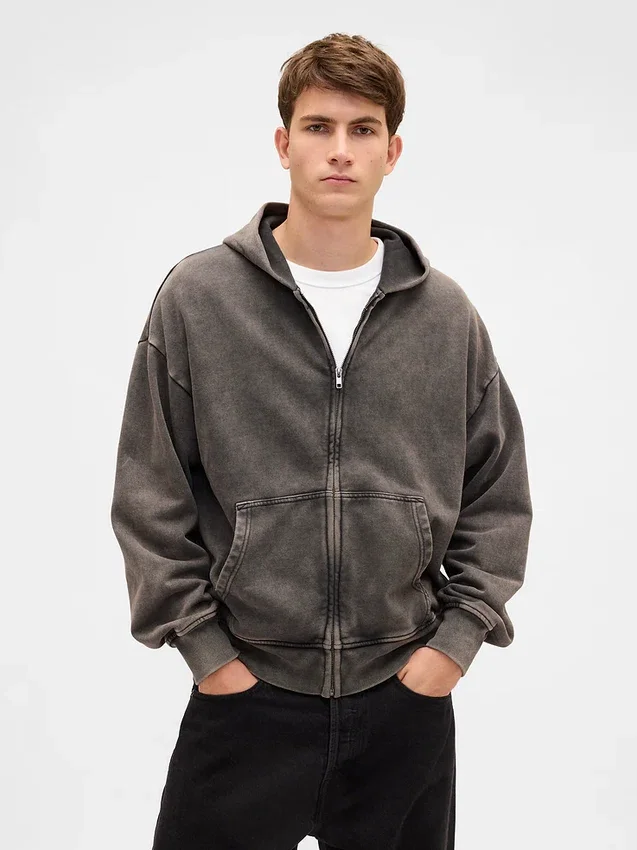 Sudadera con capucha y cremallera oversize de peso pesado para adultos