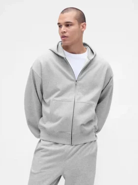 Sudadera con capucha y cremallera oversize de peso pesado para adultos
