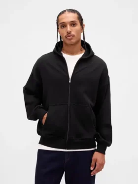 Sudadera con capucha y cremallera oversize de peso pesado para adultos