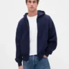 Sudadera con capucha y cremallera oversize de peso pesado para adultos