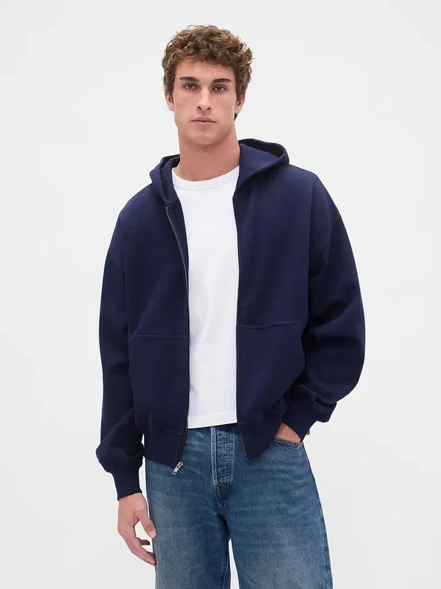 Sudadera con capucha y cremallera oversize de peso pesado para adultos