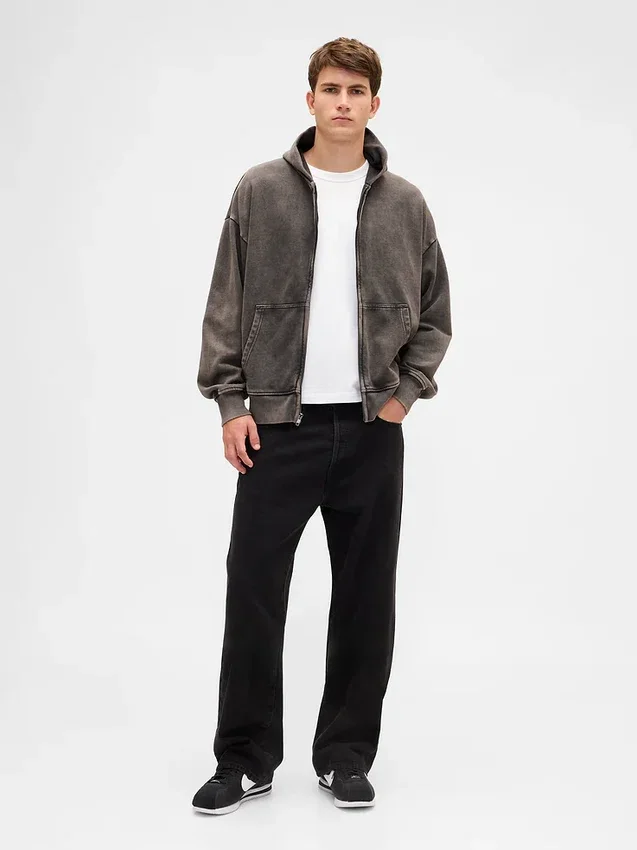 Sudadera con capucha y cremallera oversize de peso pesado para adultos