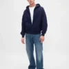 Sudadera con capucha y cremallera oversize de peso pesado para adultos