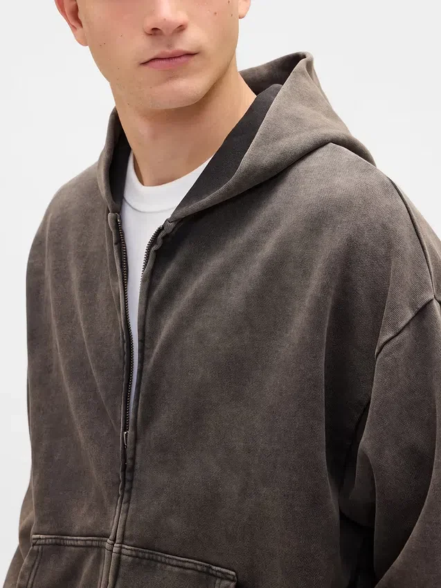 Sudadera con capucha y cremallera oversize de peso pesado para adultos