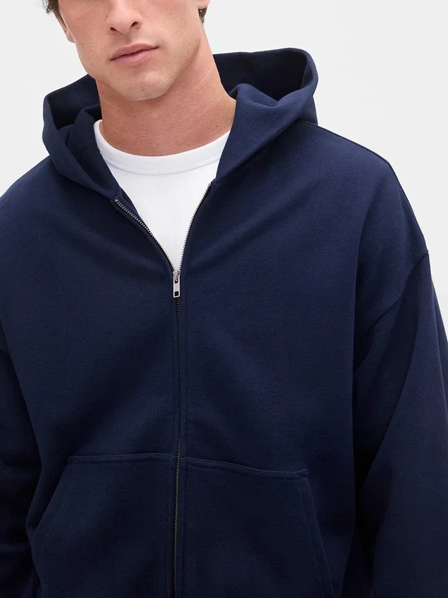 Sudadera con capucha y cremallera oversize de peso pesado para adultos
