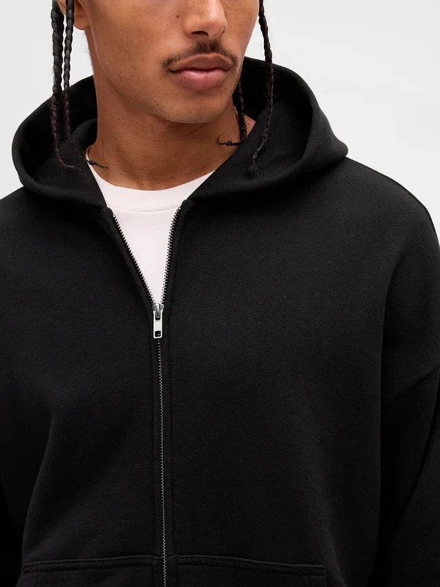 Sudadera con capucha y cremallera oversize de peso pesado para adultos