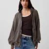 Sudadera con capucha y cremallera oversize de peso pesado para adultos
