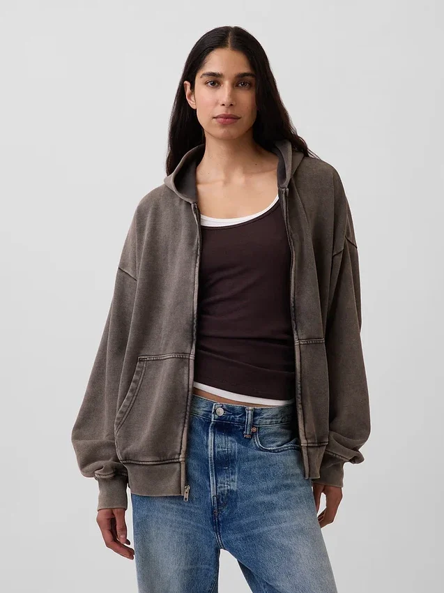 Sudadera con capucha y cremallera oversize de peso pesado para adultos