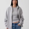 Sudadera con capucha y cremallera oversize de peso pesado para adultos