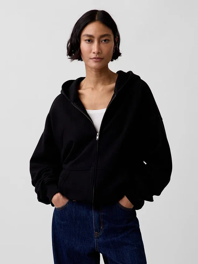 Sudadera con capucha y cremallera oversize de peso pesado para adultos