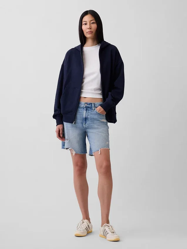 Sudadera con capucha y cremallera oversize de peso pesado para adultos