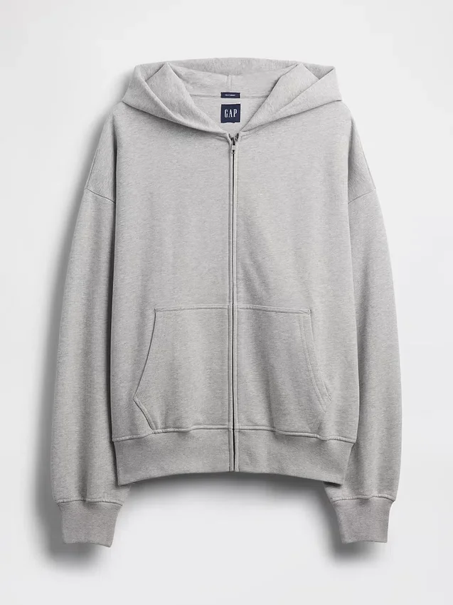 Sudadera con capucha y cremallera oversize de peso pesado para adultos
