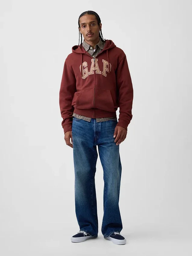 Sudadera con capucha y cremallera para adultos Vintagesoft Arch Logo