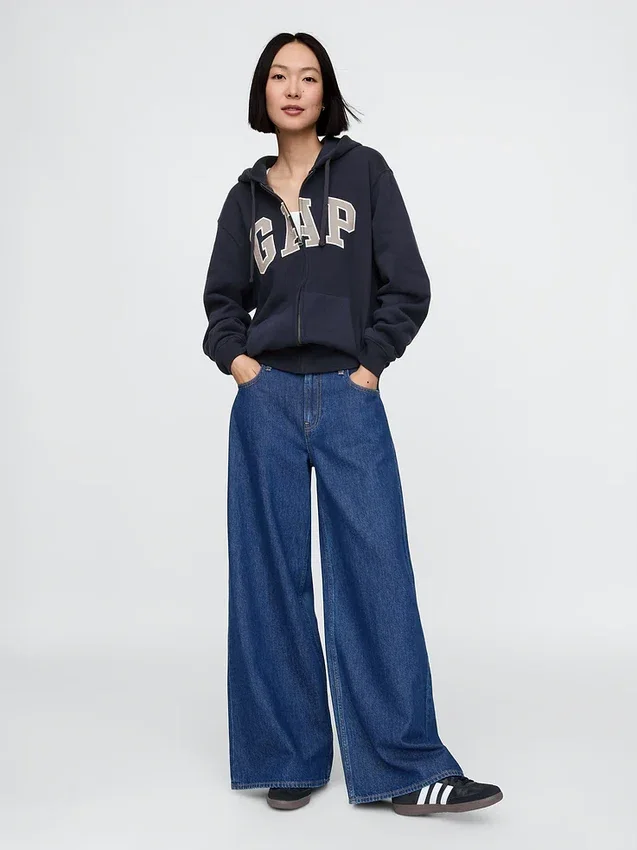 Sudadera con capucha y cremallera para adultos Vintagesoft Arch Logo