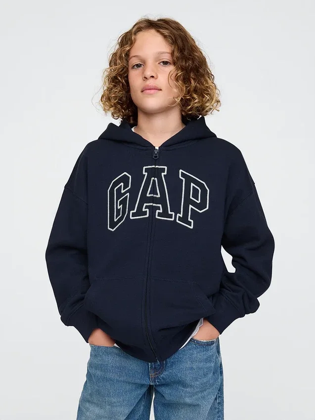 Sudadera con capucha y cremallera para niños con logotipo Vintagesoft