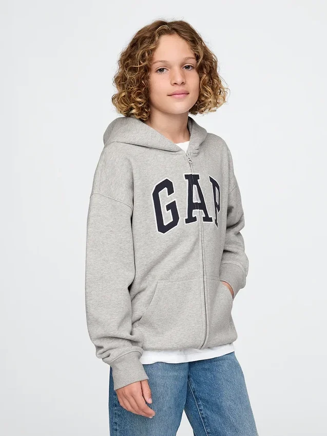 Sudadera con capucha y cremallera para niños con logotipo Vintagesoft