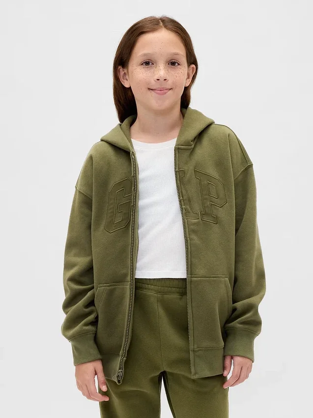 Sudadera con capucha y cremallera para niños con logotipo Vintagesoft