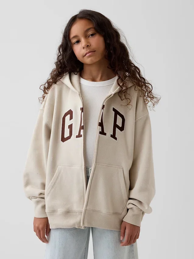 Sudadera con capucha y cremallera para niños con logotipo Vintagesoft