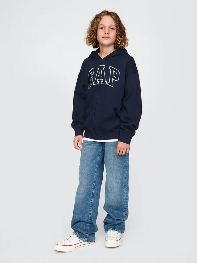 Sudadera con capucha y cremallera para niños con logotipo Vintagesoft