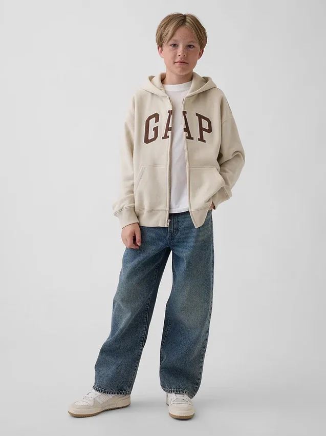 Sudadera con capucha y cremallera para niños con logotipo Vintagesoft