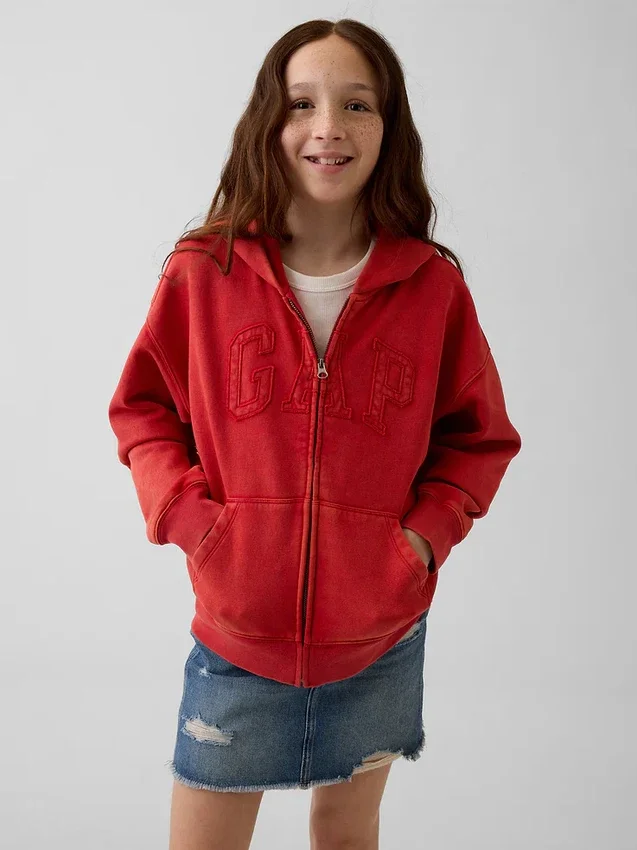 Sudadera con capucha y cremallera para niños Vintagesoft Relaxed Logo