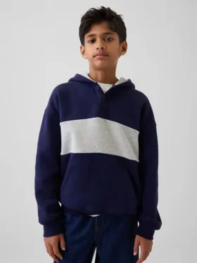 Sudadera con capucha y cuello Henley de corte holgado para niños Vintagesoft