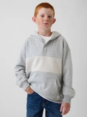 Sudadera con capucha y cuello Henley de corte holgado para niños Vintagesoft