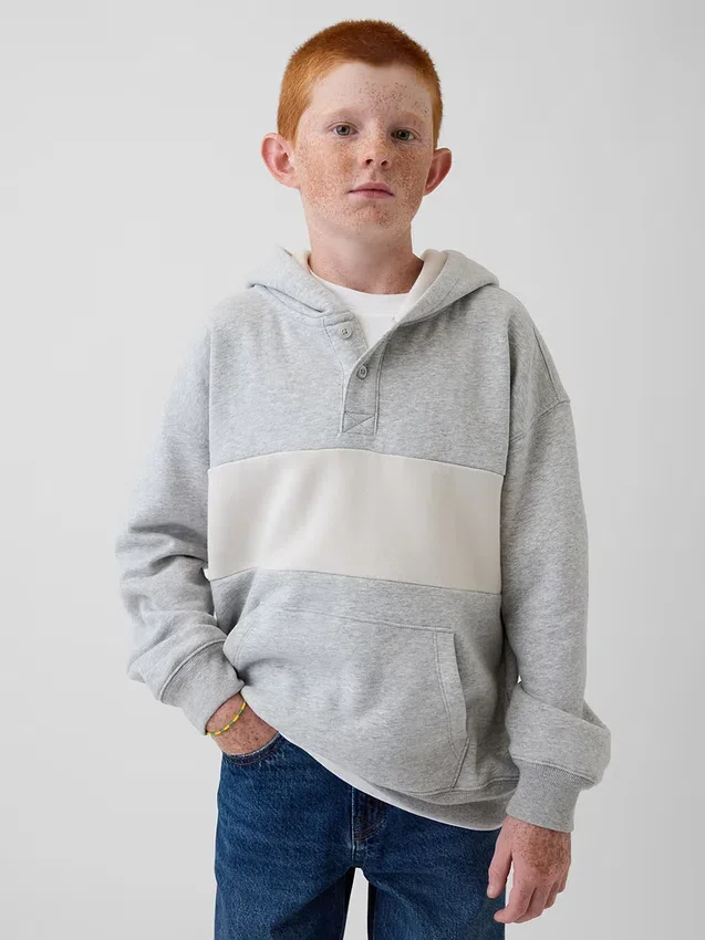 Sudadera con capucha y cuello Henley de corte holgado para niños Vintagesoft