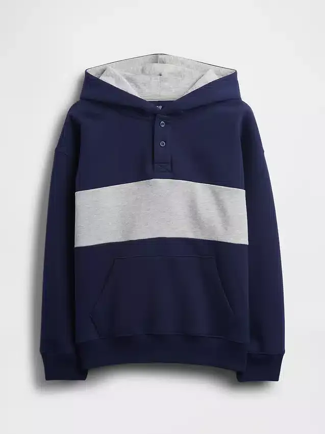 Sudadera con capucha y cuello Henley de corte holgado para niños Vintagesoft