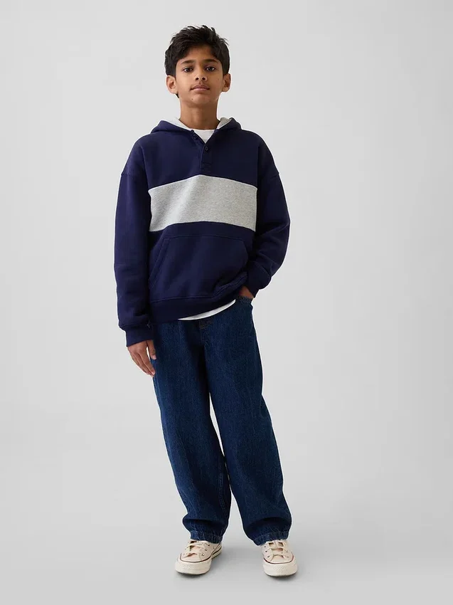 Sudadera con capucha y cuello Henley de corte holgado para niños Vintagesoft