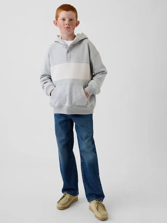 Sudadera con capucha y cuello Henley de corte holgado para niños Vintagesoft