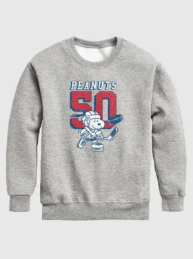 Sudadera de felpa con cuello redondo para niños de Peanuts con Snoopy jugando al hockey