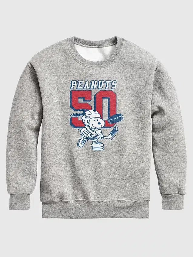 Sudadera de felpa con cuello redondo para niños de Peanuts con Snoopy jugando al hockey