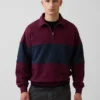 Sudadera de felpa de mezcla de algodón, gruesa y de corte oversize, con rayas y media cremallera