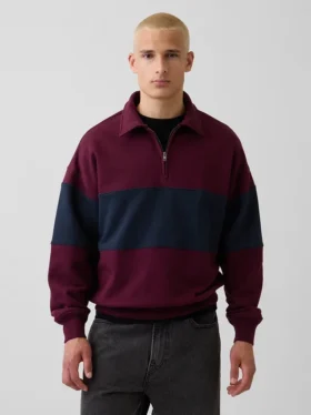Sudadera de felpa de mezcla de algodón, gruesa y de corte oversize, con rayas y media cremallera