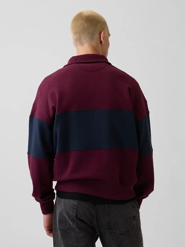 Sudadera de felpa de mezcla de algodón, gruesa y de corte oversize, con rayas y media cremallera