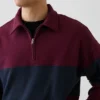 Sudadera de felpa de mezcla de algodón, gruesa y de corte oversize, con rayas y media cremallera