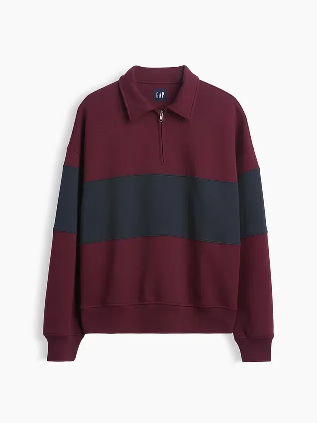 Sudadera de felpa de mezcla de algodón, gruesa y de corte oversize, con rayas y media cremallera