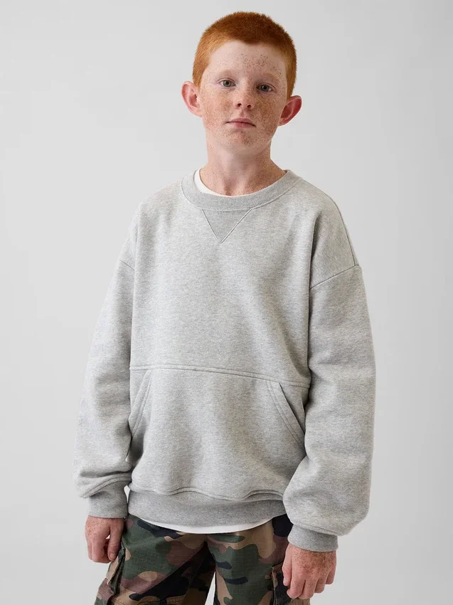 Sudadera infantil Vintagesoft de corte holgado con cuello redondo y bolsillo